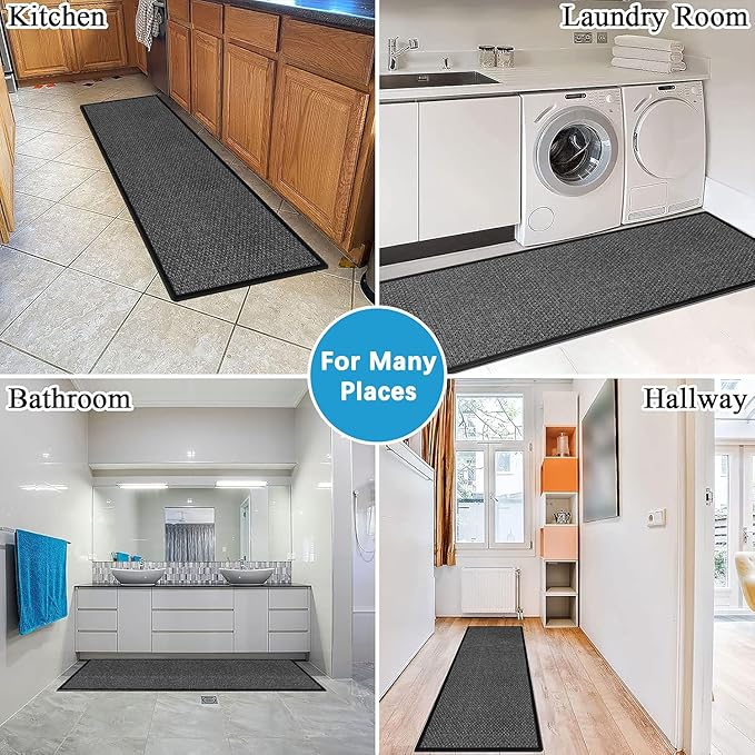 GOYLSER 7ft Kitchen Mats for Floor, Water Absorbent Long Bathroom Rug, Long Skinny Rug Floor Runners for Hallway Non Skid, Black Entry Way Rugs Indoor