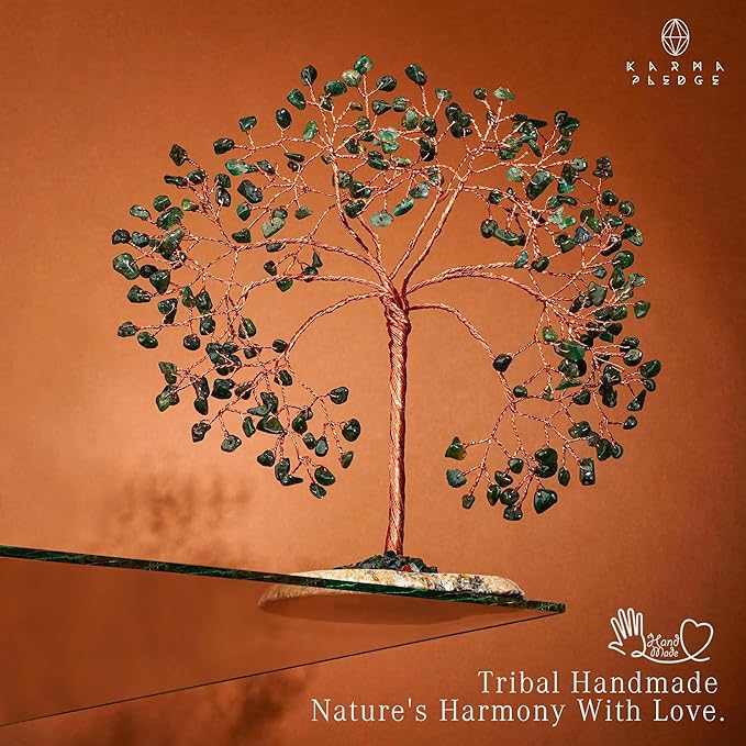 Crystal Tree Home and Office Decoration, Green Aventurine Healing Stones Handmade Crystal Decor Tree of Life for Positive Energy, Good Luck, Money and Spiritual Gifts for Women