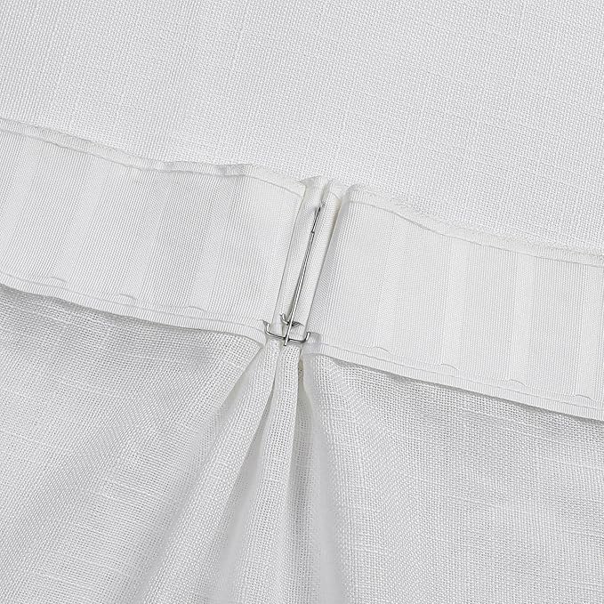 Off White Semi Sheer Curtains 102 Inches Long 2 Panels, Rustic Linen Look Light Filtering Drapes, Modern Farmhouse Window Decor, Floor to Ceiling Pinch Pleat Curtain with Hooks