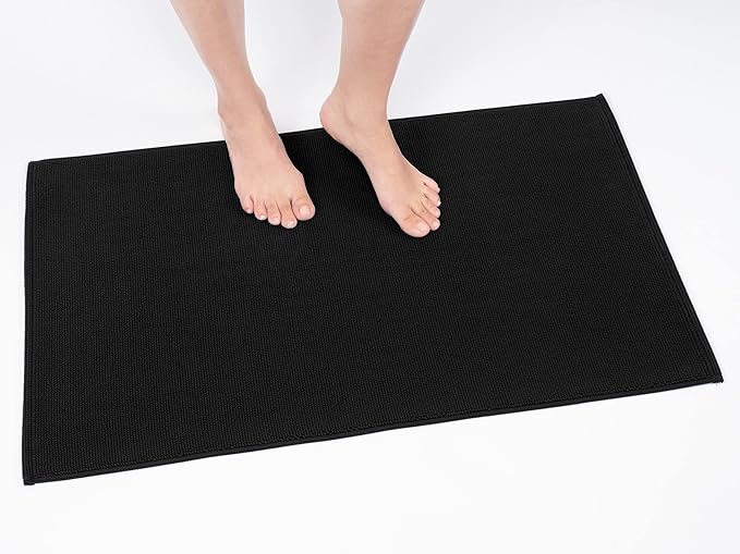 Cotton Paradise 100% Cotton Non Slip Bath Mats for Bathroom, 20x34 inch Soft Absorbent Quick Dry Machine Washable Floor Bath Mat, Black Bath Rug