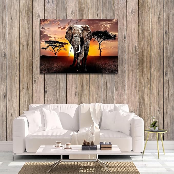 XXMWallArt FC3081 Canvas Wall Art Elephant Picture African Wild Animals Artwork Painting Print for Living Room Bedroom Kitchen Home and Office Wall Decor