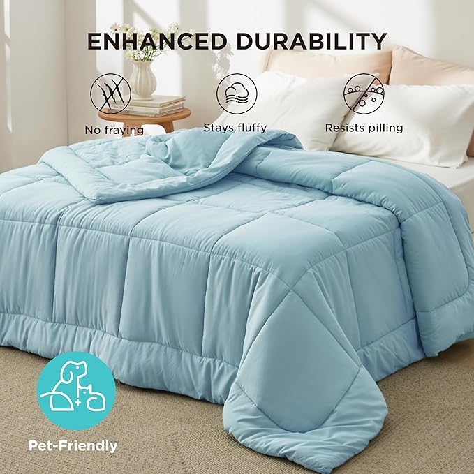 Bedsure Comforter Duvet Insert - Quilted Comforters Cal King Size, All Season Duvet, GentleSoft Down Alternative Bedding, with 8 Tabs, Gifts for Women/Men, Light Spa Blue, California King 96x102Inche