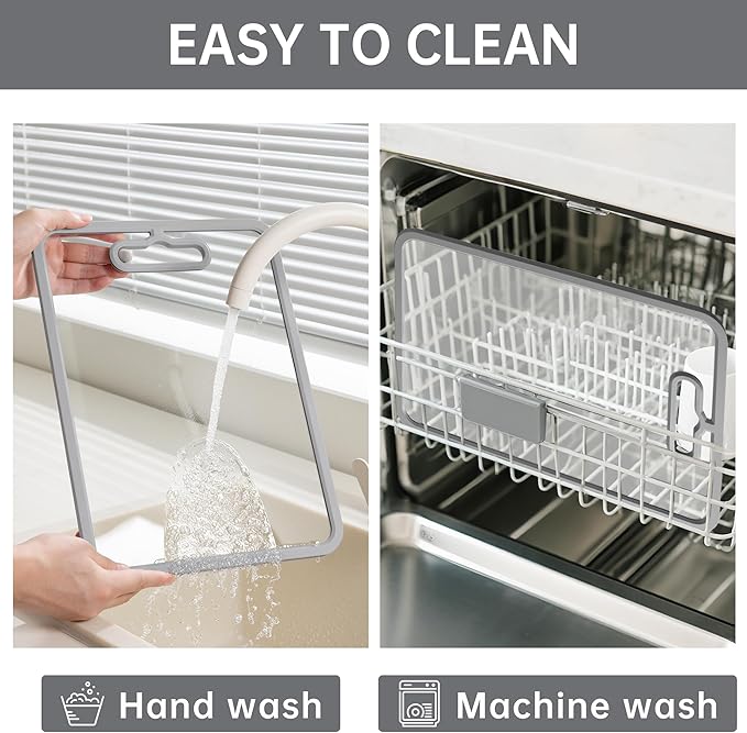 Tempered Glass Cutting Board for Kitchen Counter, Chopping Board with Non-Slip Edges, non toxic cutting board Set dishwasher safe, Heat & Shatter Resistant (Gray 15"×11")