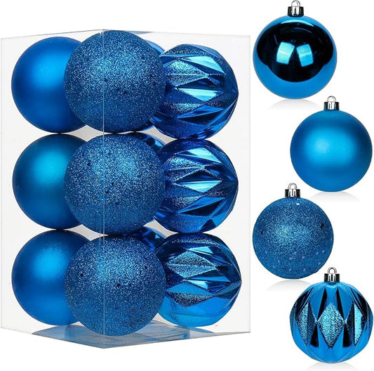 12PCS 3.15" Christmas Ball Ornaments Shatterproof Blue Christmas Tree Decorations Xmas Tree Balls Halloween Ornaments Décor