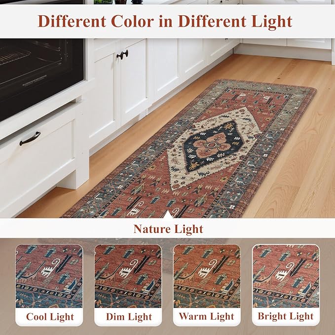 KIMODE Farmhouse Kitchen Mats,Anti Fatigue Kitchen Rugs Sets of 2, Non Slip Waterproof Kitchen Floor Mats, Ergonomic Cushioned Comfort Standing Mat for Laundry, Office, Sink,Desk,Red