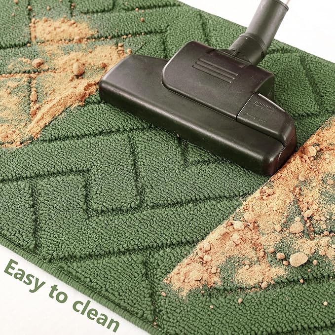 hicorfe Kitchen Rugs and Mats Sets,2 Pieces Super Absorbent Polypropylene Non-Slip Rug,Soft Comfort Floor Mat,Washable for Kitchen,Hallway,Office,Sink,Laundry(20" x 31.5" Plus 20" x 48",Green)