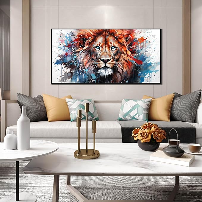 ZHAOSHOP Colorful Lion Wall Art for Living Room - Modern Wall Decor for Office - Teen Bedroom Decor with Black Framed Size 24" x 48"