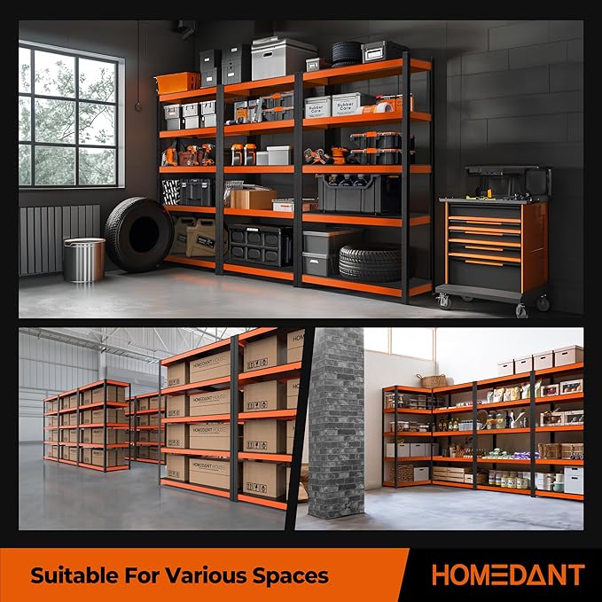 HOMEDANT House 5-Tier Orange-Black 36.2" W x 16.5" D x 71.3" H Laminated Metal Shelving Unit Adjustable Storage Utility Rack Heavy Duty Shelves Organization Shelf Kitchen Garage Pantry Closet 1Pack