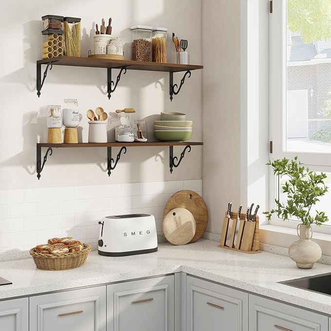 RICHFOCUS 12 Inch Deep Floating Shelves for Wall, 36" W x 12" D Wood Wall Shelves Set of 2, Wide Floating Shelves for Living Room, Bedroom, Kitchen, Bathroom and Decor Storage, Walnut