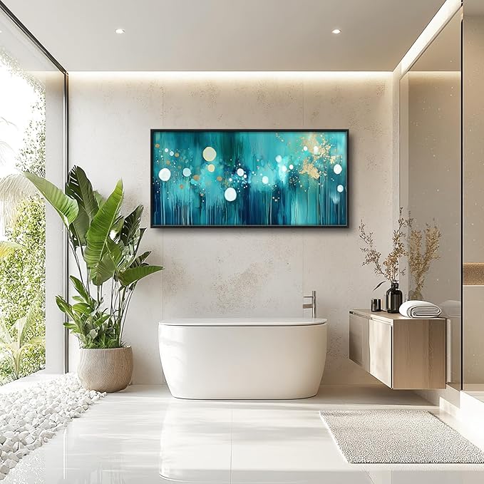 Lovira Abstract Teal and Gold Large Wall Art Turquoise Canvas Wall Decor Pictures Prints Painting Framed Home Artwork for Living Room Bathroom Bedroom Kitchen Office 30"x60"