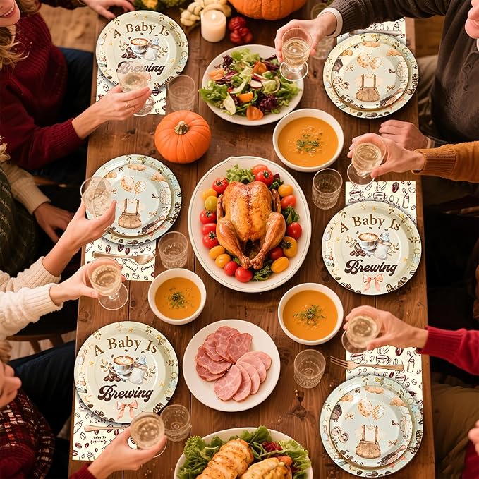 180Pcs Coffee Baby Shower Party Supplies Paper Plates and Napkins Serve 60 Disposable Tableware Set for A Baby is Brewing Baby Shower Decoration and Pregnancy Party