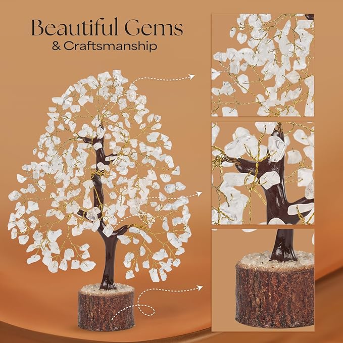 Clear Quartz Gemstone Tree with Chakra Pendants, Crystal Tree, Home Decor, Birthday Gifts for Women, Bonsai Trees for Positive Energy, Crystals & Healing Stones, Office Desk Accessories 10-12"