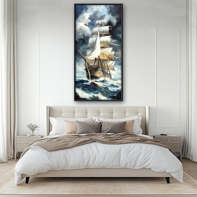 Lovira Sailing Ship Large Wall Art Sailboat Canvas Wall Decor Pictures Prints Painting Framed Modern Vertical Artwork for Living Room Bedroom Bathroom Office 30"x60"