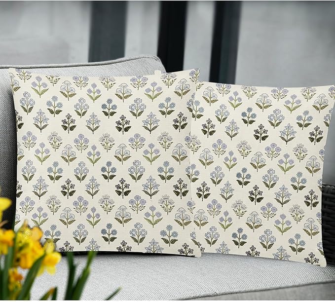 COMMINY Sage Green Blue Floral Pillow Cover 18x18 Set of 6 Minimalist Modern Throw Pillow Covers Square Cushion Covers for Couch Sofa Living Room Home Decor