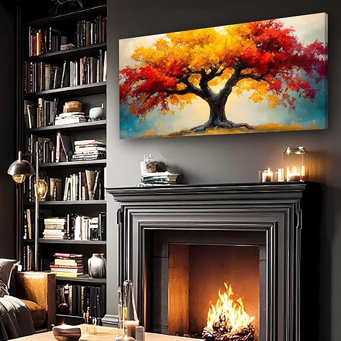 Abstract Wall Art Canvas Print Tree of Life Painting Bathroom Decor Paintings Modern Style Living Room Bedroom Office Home Kitchen Decor Nature Landscape Artwork Wooden Frame 20x40 inches