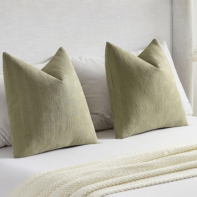 FUTEI Moss Green Chenille Decorative Throw Pillow Covers 24x24 Inch Set of 2,Soft Cozy Striped Geometric Patterns European Cushion Case,Modern Home Decor for Couch Bed Living Room