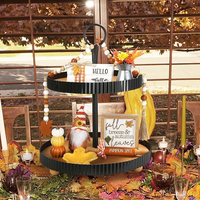 Fall Decorations for Home 8PCS Tiered Tray Decor Set, Tabletop Fall Decor for Tray Shelf Mantel Fire Place Office Desk Kitchen Thanksgiving Autumn Table Centerpieces Pumpkin Farmhouse Wood Sign