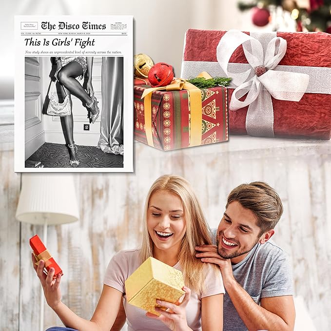 Vintage Shining Framed Wall Art,Hot Girl Newspaper Prints Motivational Affirmation Poster Trendy Canvas Wall Art Modern Retro Magazine Decor for Bar Cart Living Room Home Décor Apartment Bedroom 16x20