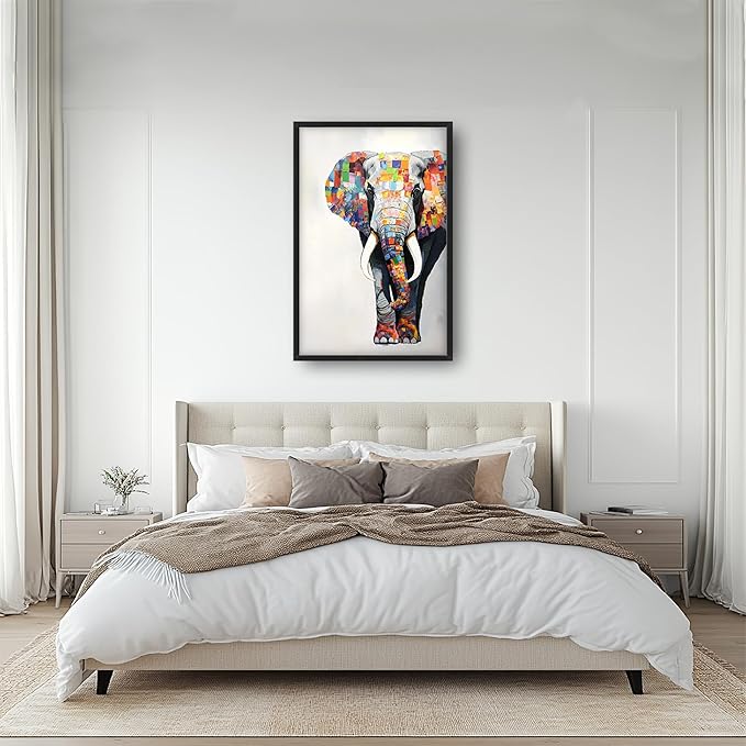 Lovira Graffiti Colorful Elephant Large Wall Art Animal Canvas Wall Decor Pictures Prints Painting Framed Modern Vertical Artwork for Living Room Bedroom Bathroom Men 24"x36"