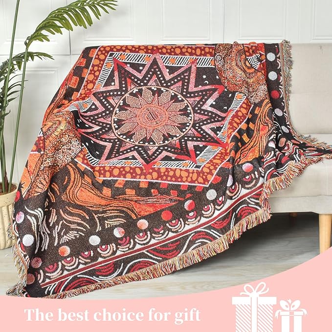 Boho Throw Blanket Reversible Cotton Bohemian Tapestry Hippie Room Decor Outdoor Blanket Double Sided (Boho Patten 6 50"x60")