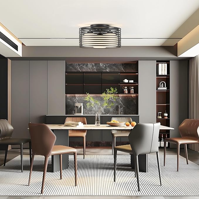 Modern Industrial Matte Black Round Semi Flush Mount Ceiling Light Fixture,Close to Ceiling Lamp Lighting Fixtures With Globe Milk Glass Cover,for Kitchen Master Bedroom Living room Hallway(12.79 in)