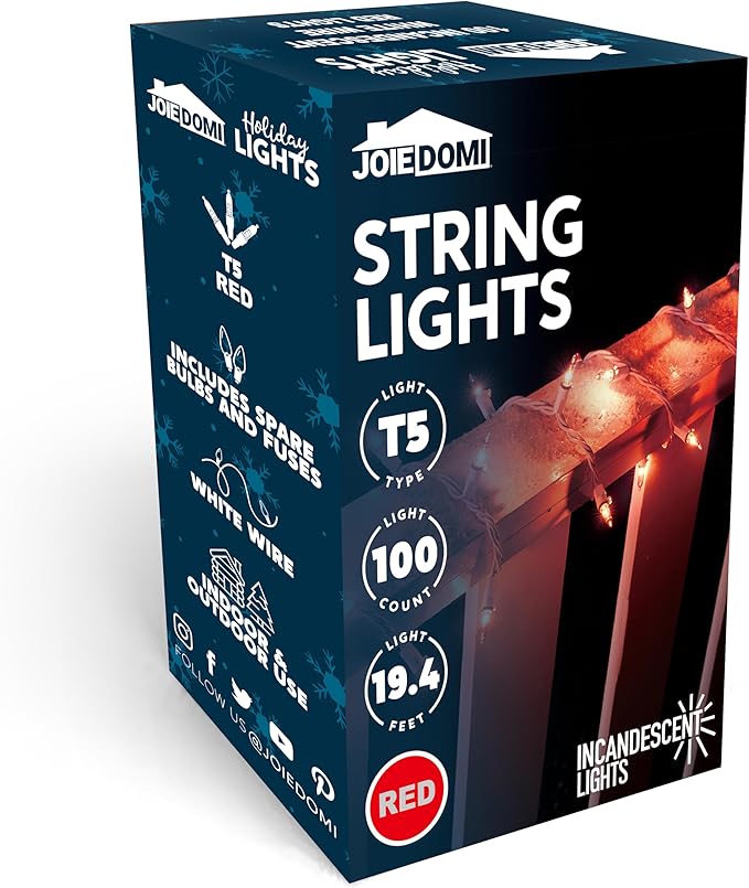 Joiedomi Christmas String Lights Indoor,100 Count Mini Red Light,21.4 FT Lighting Decor for Patio Dorm Classroom Bedroom Holiday Wedding Party Garland Birthday Festival,White Wire