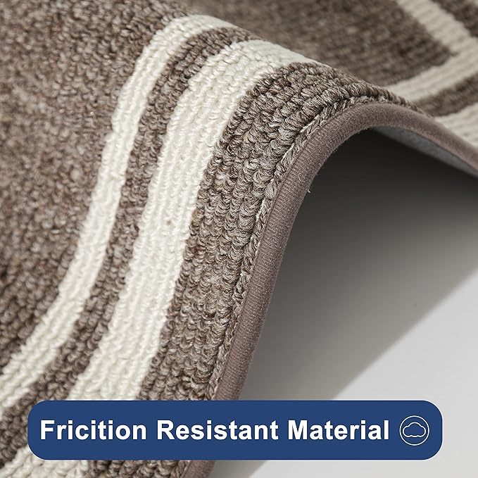 COSY HOMEER Kitchen Rugs Non-Slip 20x30/20x48 Inch Thick Polypropylene Standing Mat for Home Machine Washable, Brown Frame