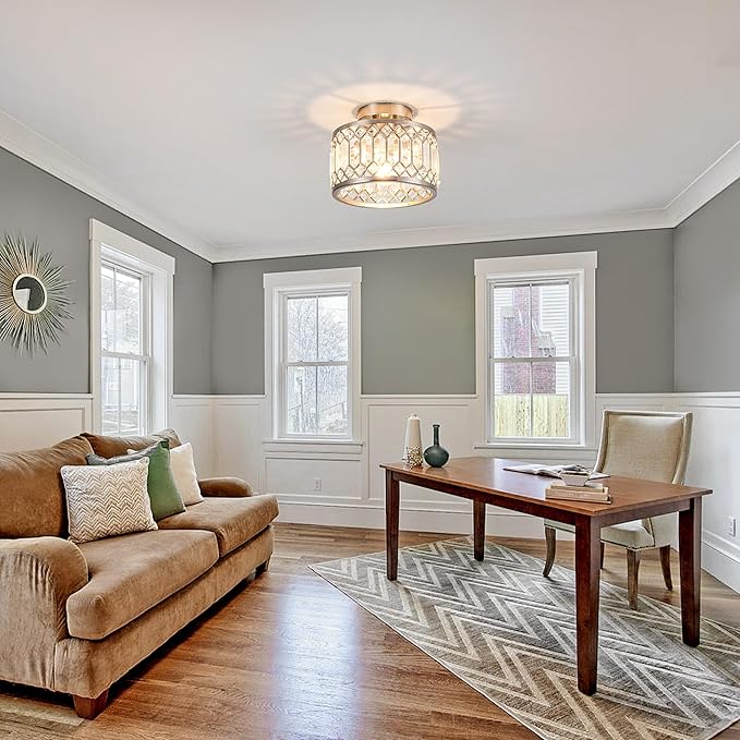 Crystal Ceiling Light Fixture, Modern Semi Flush Mount Ceiling Light,Crystal Chandelier for Kitchen Bedroom Bathroom Entryway Nickel Finish (Bulb not Included)