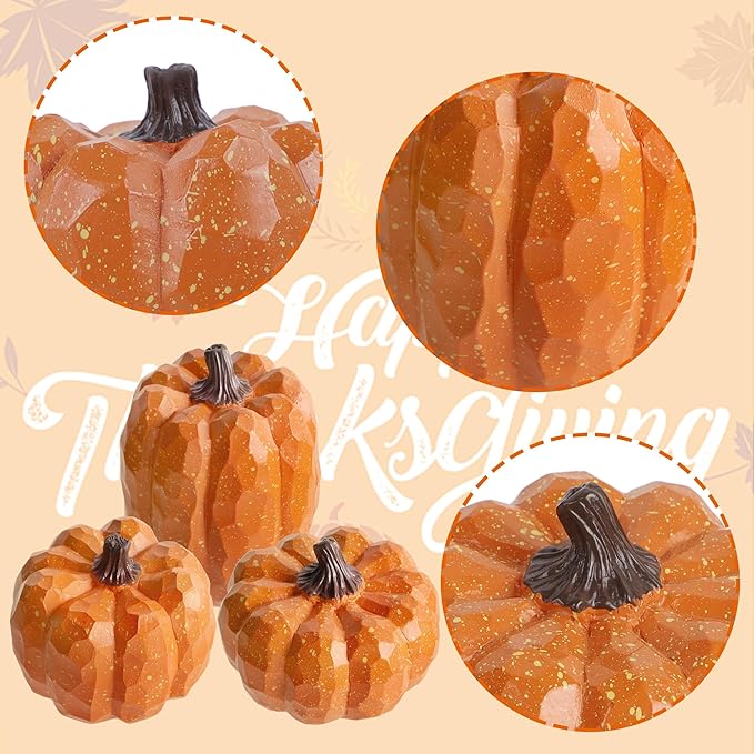 winemana Pumpkins Fall Decor Set of 3 - Artificial Resin Thanksgiving Table Centerpiece for Home Mantel Porch Office & Farmhouse, Decorative Elegant Pumpkin Autumn Harvest Decorations (Orange)