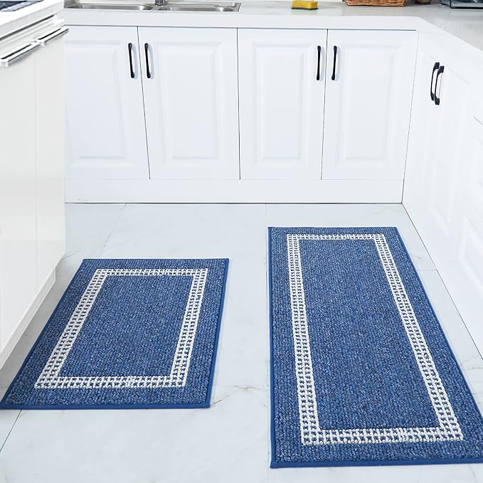 COSY HOMEER Kitchen Rugs Non-Slip 20x30/20x48 Inch Thick Polypropylene Standing Mat for Home Machine Washable, Blue