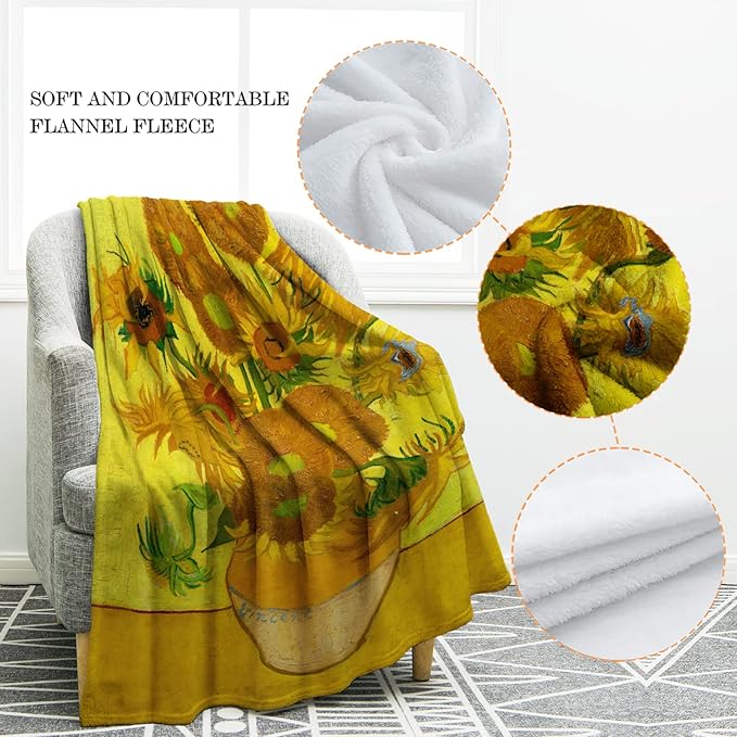 Jekeno Vase with Fifteen Sunflowers Blanket Flower Floral Art Gifts for Women Kids Girls Home Bedroom Living Room Decor Soft Cozy Lightweight Floral Throw Blankets 60"x80"