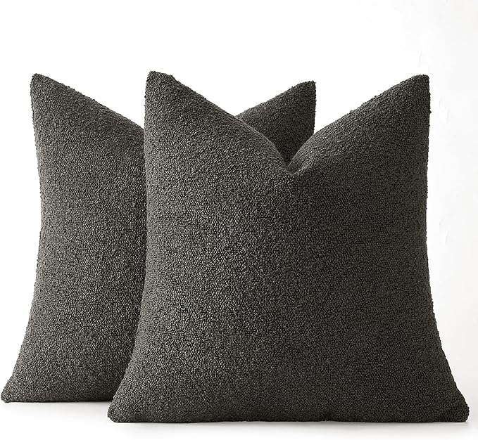 MIULEE 20x20 Inch Decorative Pillow Covers for Couch Bed Set of 2 Textured Boucle Neutral Throw Pillows Dark Coffee Accent Solid Cushion Pillowcase Cozy Soft Sofa Livingroom Home Decor
