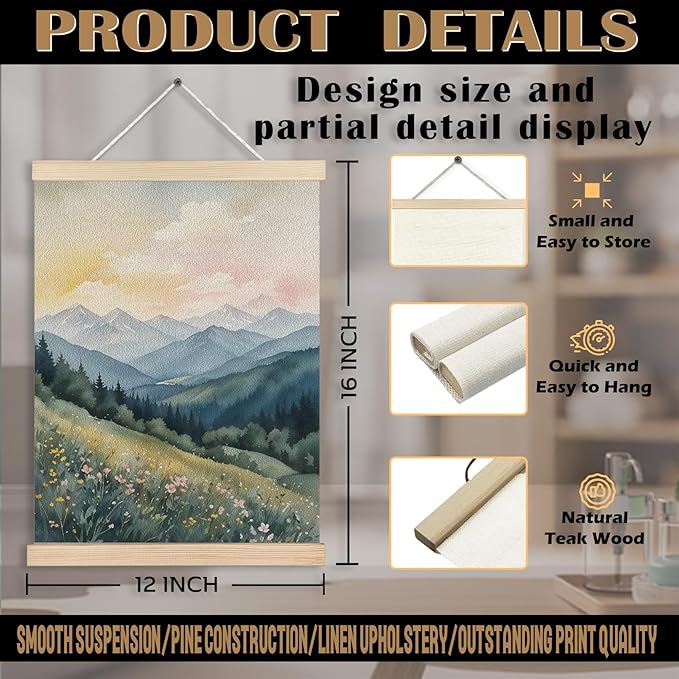 FITIE Abstract Wildflower Green Mountain Scenic Canvas Wall Art Poster, Nature Room Decor, Green Nature Forest Mountain Landscape Wall Decor Prints for Home Bedroom Living Room, 12x16 Inches