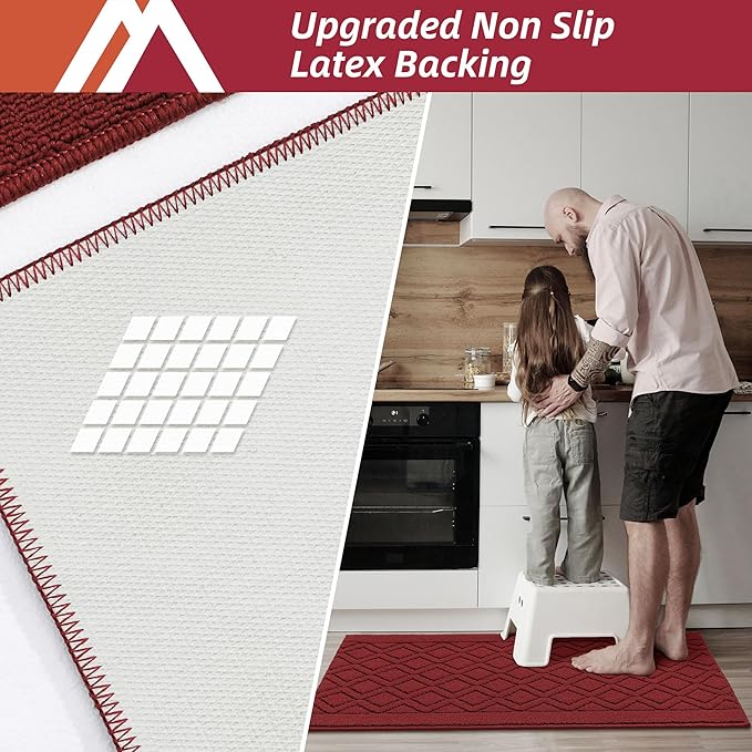 COSY HOMEER 60x24Inch/36X24Inch Kitchen Rugs Sets Non-Slip Washable Kitchen Mats for Floor Polypropylene Absorbent Kitchen Runner for Kitchen Sink Hallway Entryway(Red)