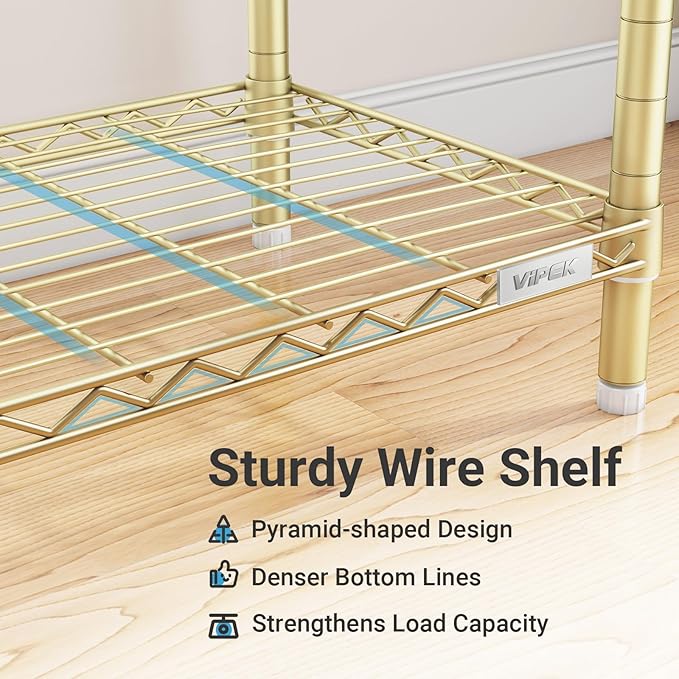 VIPEK V40 Wire Garment Rack Heavy Duty Clothes Racks for Hanging Clothes, Multi-Functional Metal Clothing Racks Bedroom Freestanding Wardrobe Closet Rack, 76" Lx15.7 Wx76.4 H, Max Load 1110lbs, Gold