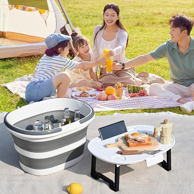 Lesipee Upgraded 16L Collapsible Mop Bucket with Multi-Functional Lid, 4-in-1 Foldable Silicone Tub with Table Surface, Floor Stand, Space Saving 4.2 Gallon Storage Solution for Home & Outdoor