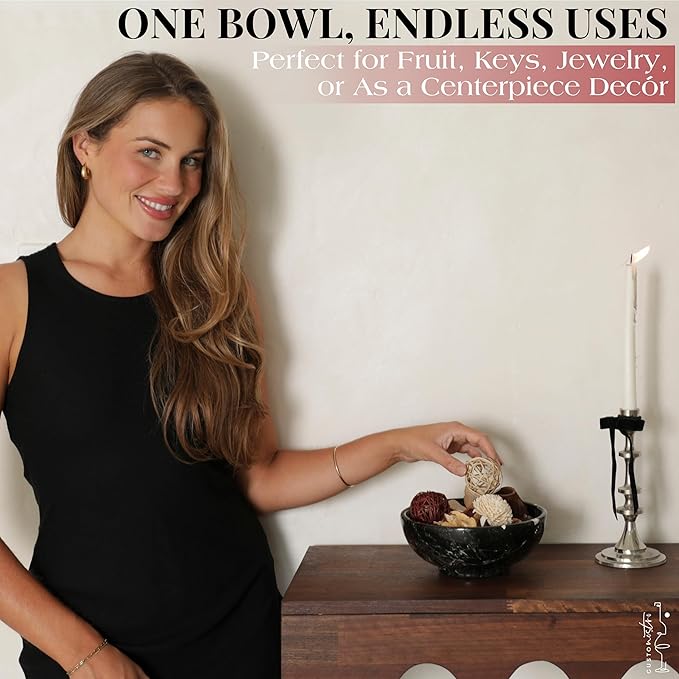 Gusto Nostro 8" Luxury Black Marble Decorative Bowl for Coffee Table - Elegant Modern Fruit Bowl for Kitchen Counter - Heavy Stone Entryway Catch all for Keys, Jewelry, Potpourri Holder Centerpiece