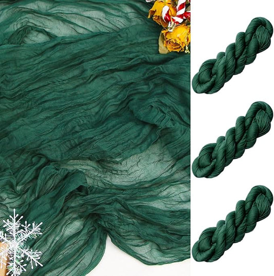 FEXIA 3 Pack Emerald Green Christmas Cheesecloth Table Runner 35x120 Inches for Baby Shower Decoration Gauze Rustic Table Runner Wedding Party Engagement Bridal Shower Decoration