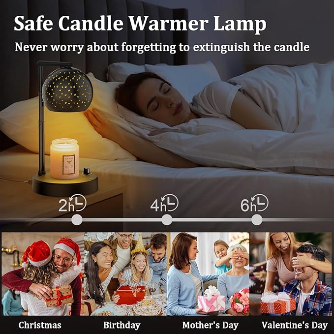Candle Warmer Lamp, Gifts for Men Women, Candle Warmer with Timer and Dimmer, Electric Wax Melt with 2 Bulbs, Housewarming Gift New Home Room Decor