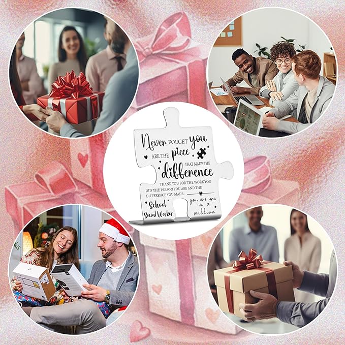 School Social Worker Appreciation Gifts, Thank You Gifts for School Social Worker Week Birthday Christmas Team Office Ornament Decor Puzzle Piece Decorative Signs Plaques YCC5