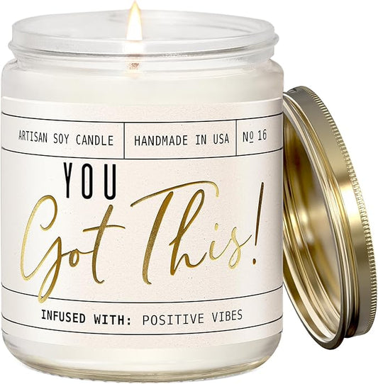 You Got This Gift for Women - 'You Got This' Soy Candle, w/Vanilla, Coconut & Citrus I Positive Vibes Candles for Women I Motivational Desk Decor I Inspirational Decor I 9oz Jar, 50Hr Burn, USA Made