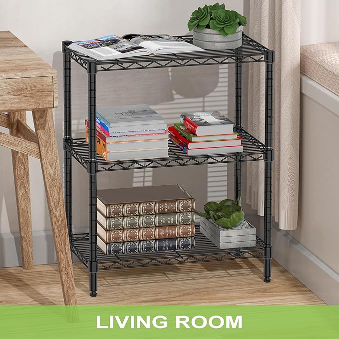 3-Tier Metal Storage Shelves, Steel Wire Rack Units Organizer, Adjustable Utility Shelf, Commercial Metal Shelf for Kitchen Garage Pantry Laundry