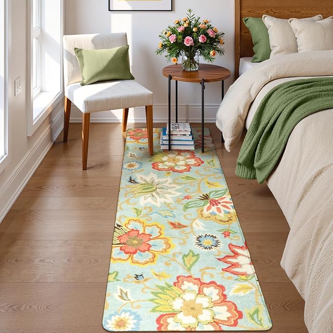 Lahome Collection Floral 2'x6' Non Slip Vintage Hallway Runner, Laundry Throw and Mats for Laundry Room, Washable Kitchen Floor Bathroom Hallway Entryway Area Rugs
