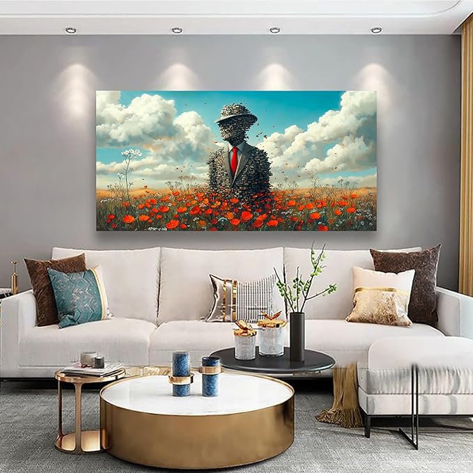 Stoneman Flower Sea Picture Print Canvas Wall Art Living Room Office Bedroom Wall Decor Flower Sea Landscape Wall Art Prints Modern Orange Blue Landscape Artwork Waterproof Ready to Hang - 20x40 inch