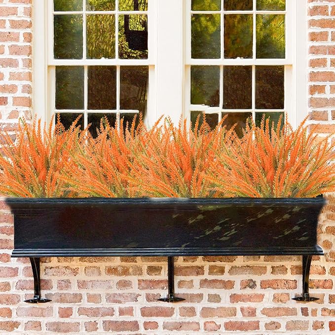 10 Pcs Fall Flowers, UV Resistant Artificial Lavender Flowers Faux Plastic Fall Plants Shrubs Bushes for Floral Arrangements Indoor Outdoor Planters Porch Window Box Patio Home Decor