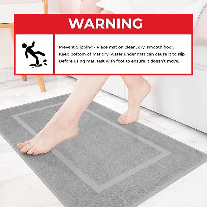 Cotton Paradise 100% Cotton Bath Mats for Bathroom Floor Set of 2 Pack, 20x34 Soft Absorbent Washable Quick Dry Tub Bathmat, Light Gray Towel Bath Mat