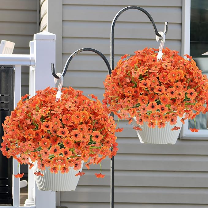 20 Bundles Fall Flowers Artificial for Decoration Outdoors, Fake Flowers Faux Plants Silk Colorful Daisy Eucalyptus Realistic UV Resistant for Garden Patio Porch Box Home Decor, Orange