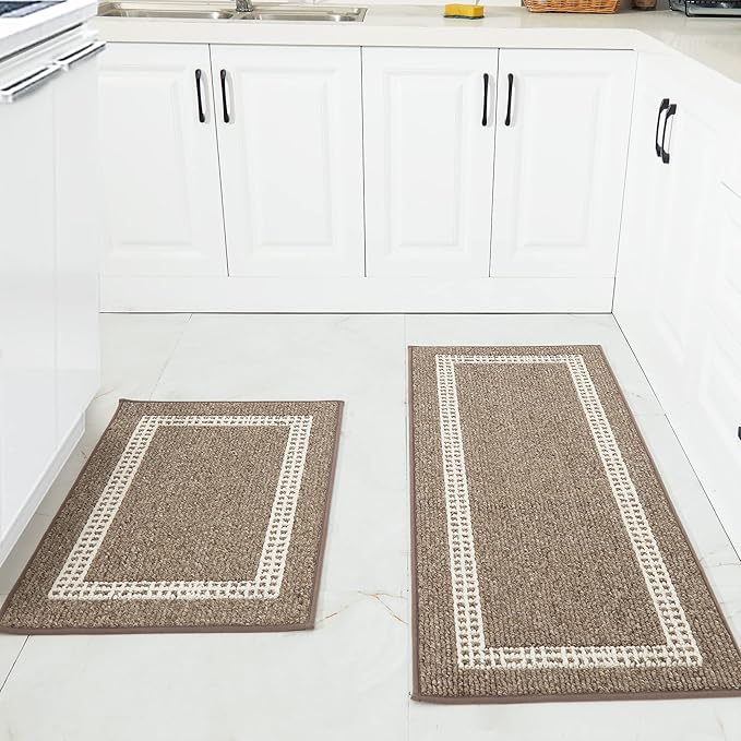 COSY HOMEER Kitchen Rugs Non-Slip 20x30/20x48 Inch Thick Polypropylene Standing Mat for Home Machine Washable, Brown