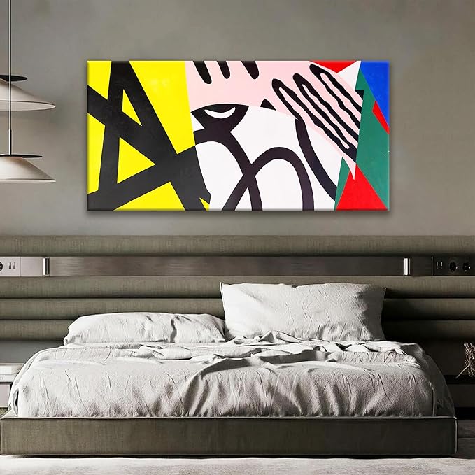 Tsomzxng Canvas Art Wall Decor Colorful Abstract Wall Art For Living Room Modern Canvas Prints Pictures Black And White Wall Art For Bedroom Hotel Home Wall Decor 24x48 Inch