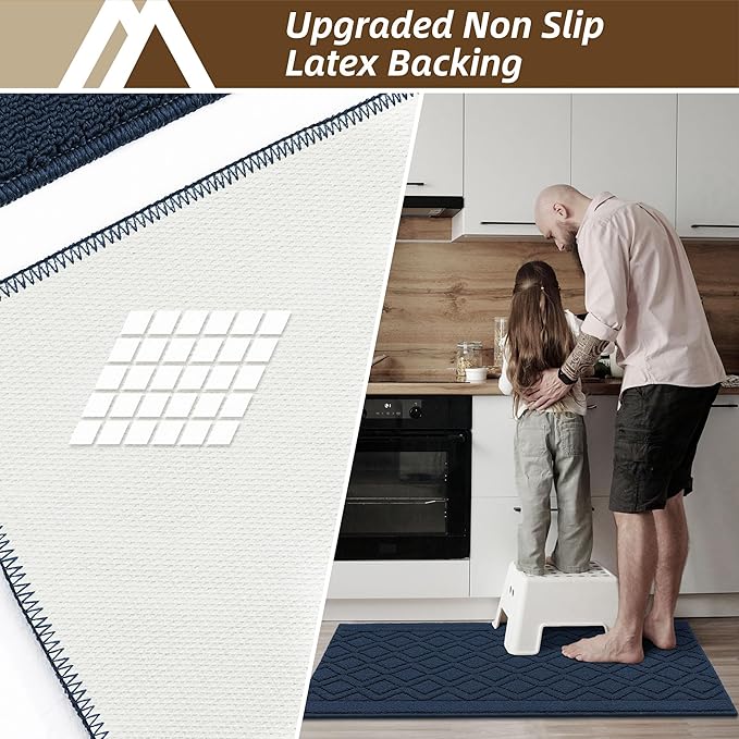 COSY HOMEER-Kitchen-Rugs-and-Mats 20"x48" Non Slip Kitchen Mats for Floor Absorbent Washable Kitchen Runner Standing Floor Mat for Sink Mat,Entry,Laundry,Polypropylene,Navy Blue